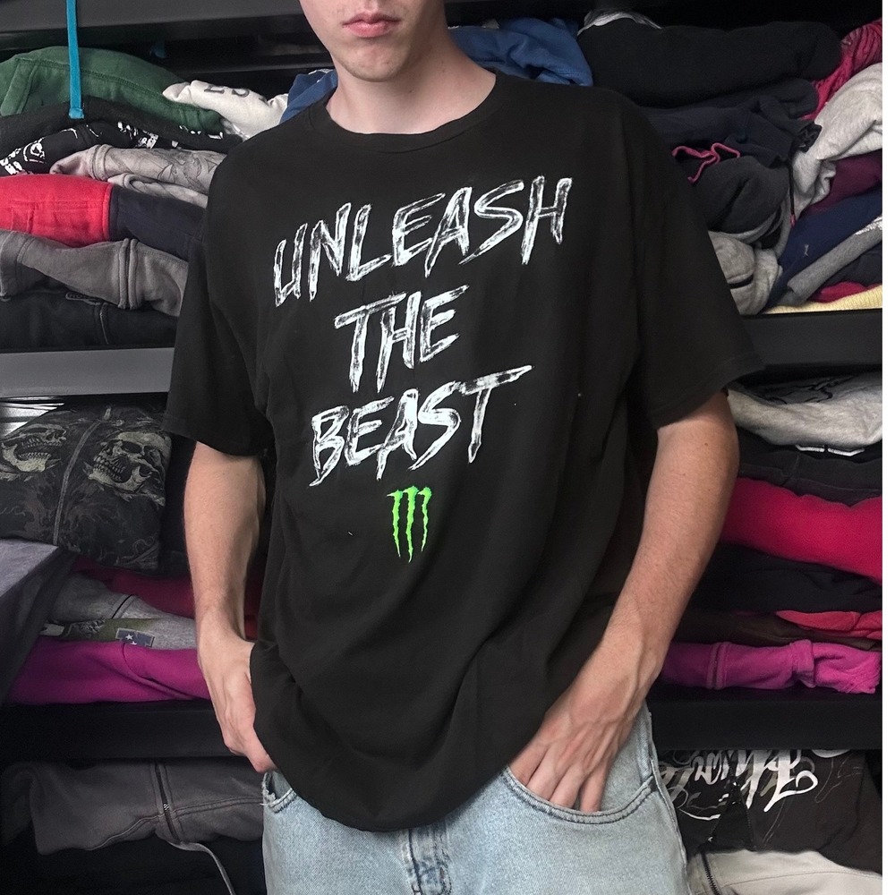Monster Energy Unleash The Beast Graphic T-Shirt Black XL Y2K Skater Streetwear